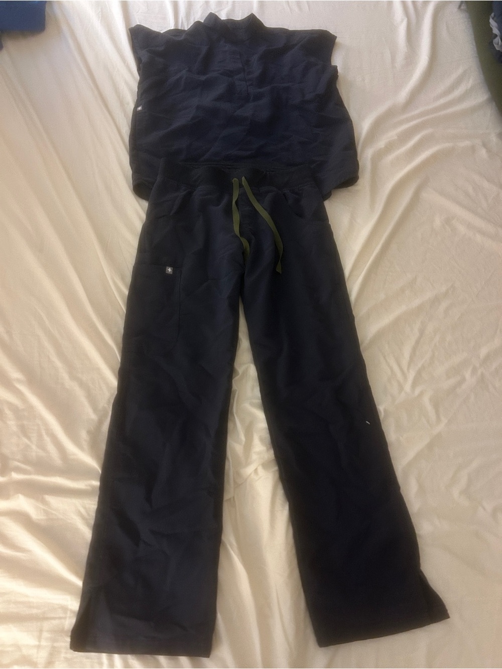 Figs Women's Dark Navy Scrub Set with heOlive Drawstring